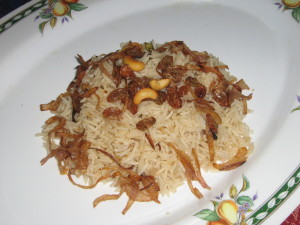 Ghee rice in a serving plate
