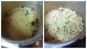 adding drained rice to it