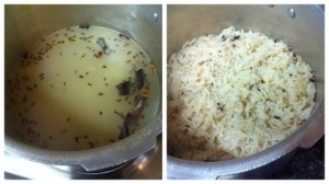 adding drained rice to it