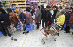 people standing in a queue